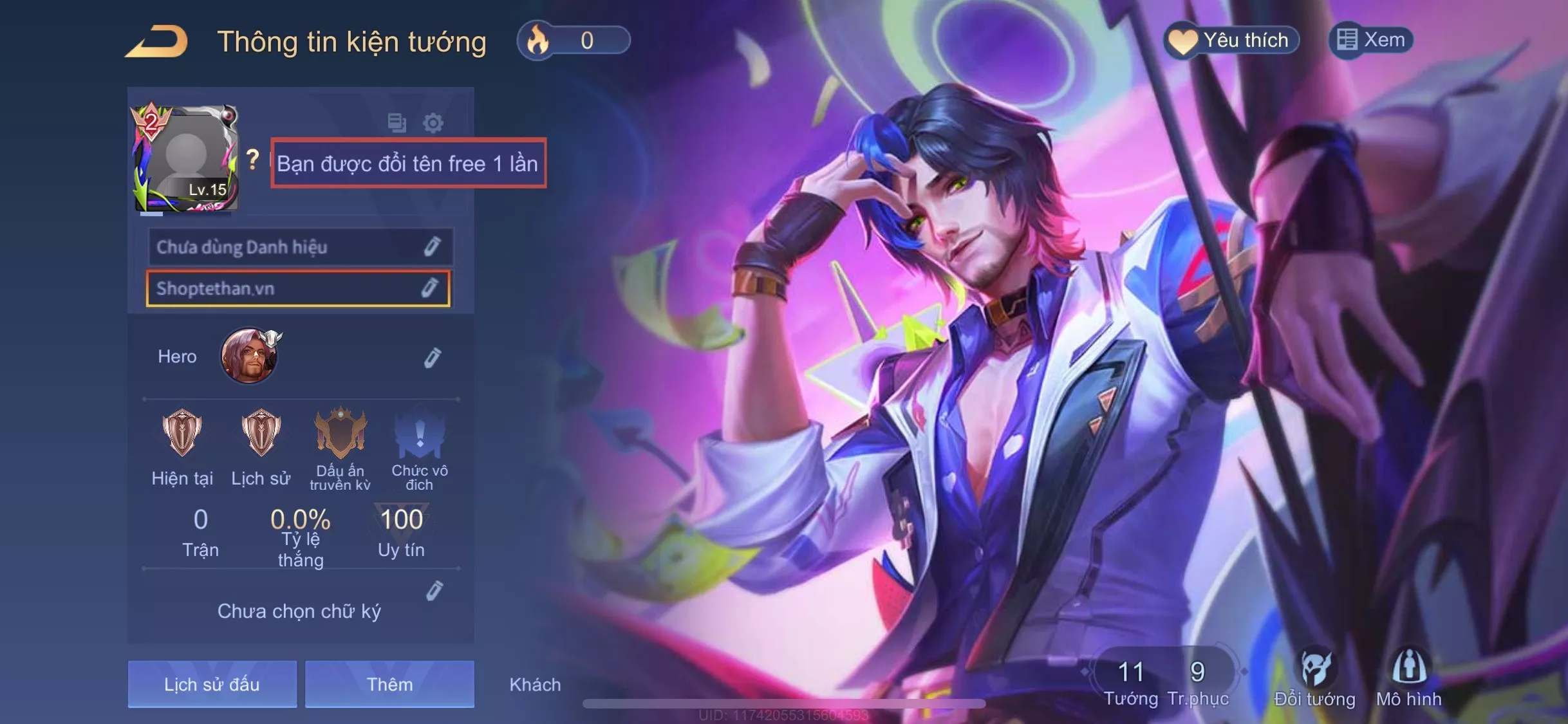 ACC REG: FLORENTINO S-DREAMER BÁ VƯƠNG ÂM NHẠC, SẴN TƯỚNG, FREE ĐỔI TÊN, TRẮNG THÔNG TIN